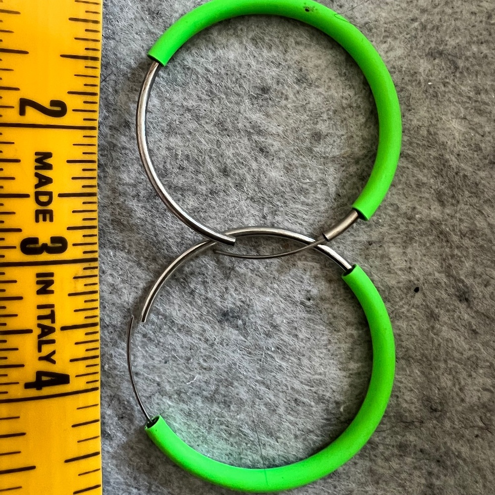 Topshop Neon Green and Silver Hoop Earrings